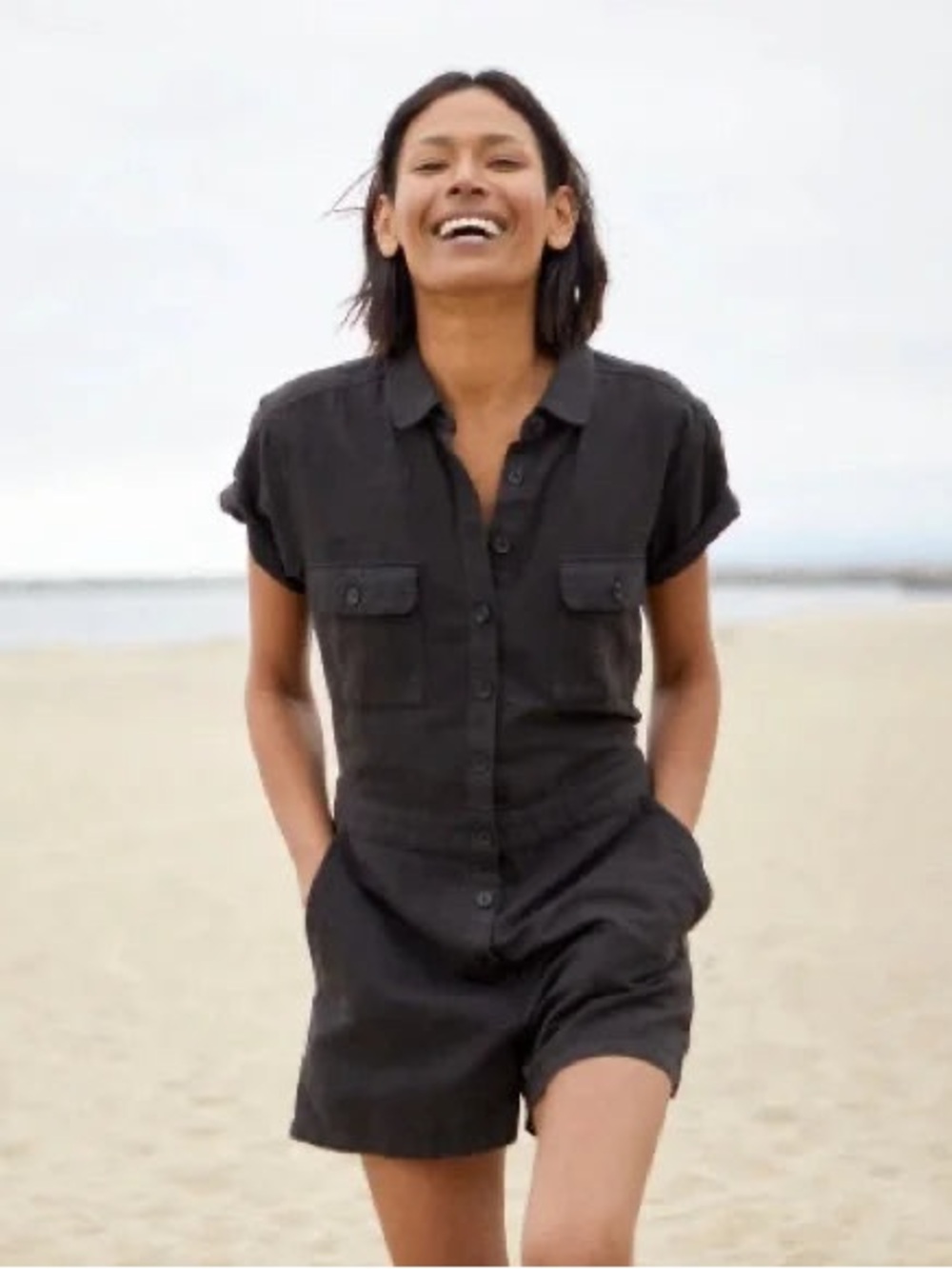 Outerknown Short Sleeve S.E.A. Suit Charcoal Utility Romper Shorts Large